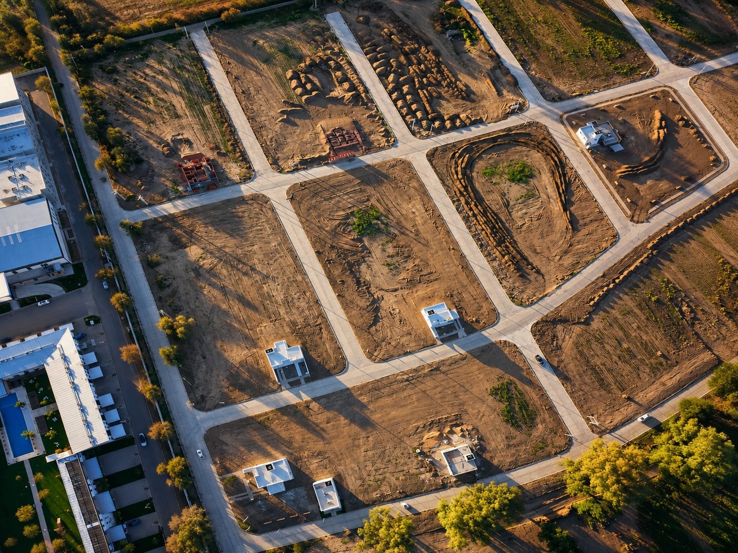 Vista aérea con drone del loteo Domanda en Río Segundo, Córdoba