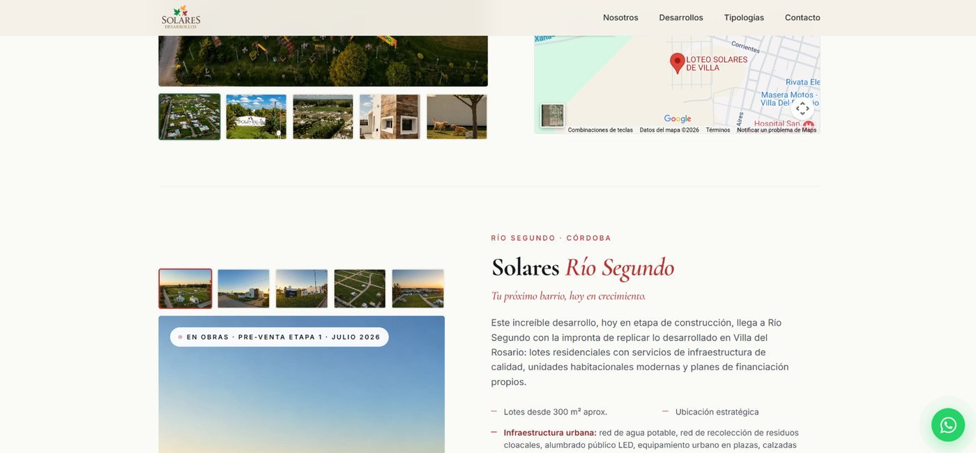 Sitio web diseñado para el loteo Solares Río Segundo